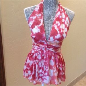 DVF Pink Floral Silk Halter Top